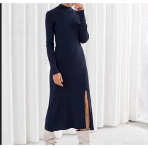 & OTHER STORIES navy ribbed long sleeve dress sz M